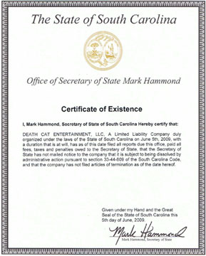 Death Cat's certificate of existance